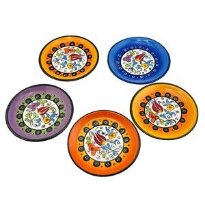 5pc Ceramic Plate Set Italian 4" Appetizer Sauce Dishes Hand Painted Colorful